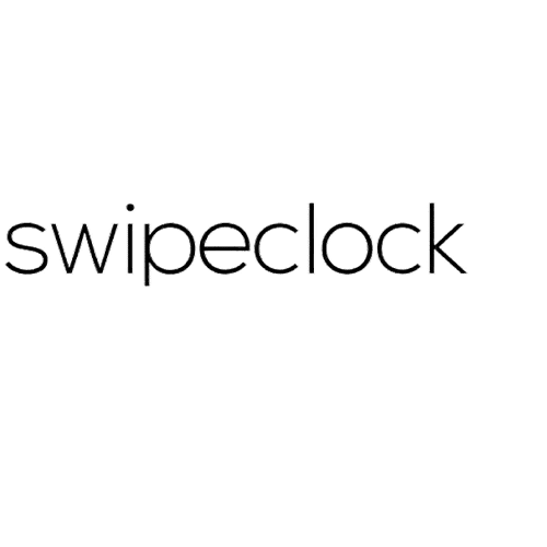 The image shows the Swipeclock logo, which consists of the word "swipeclock" written in lowercase, black, sans-serif font against a white background.