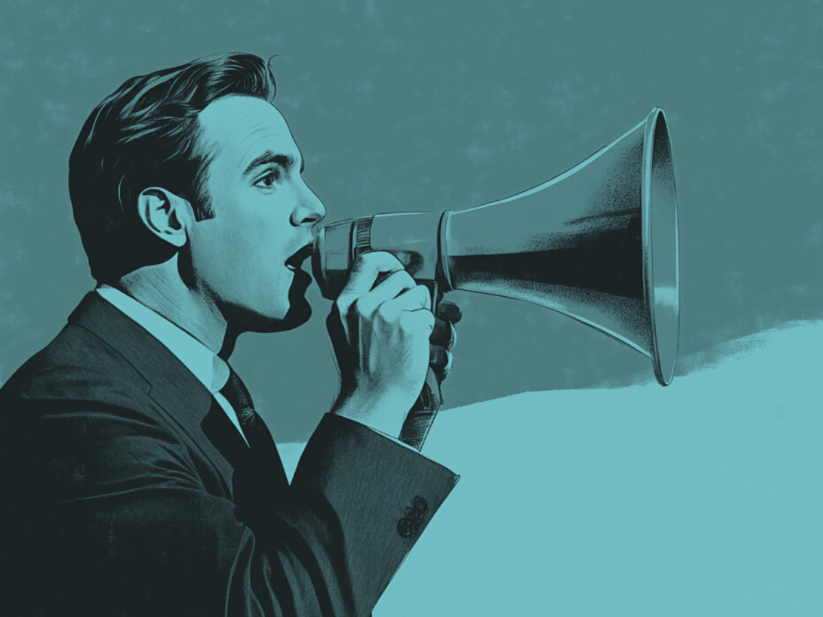 Man yelling through a megaphone