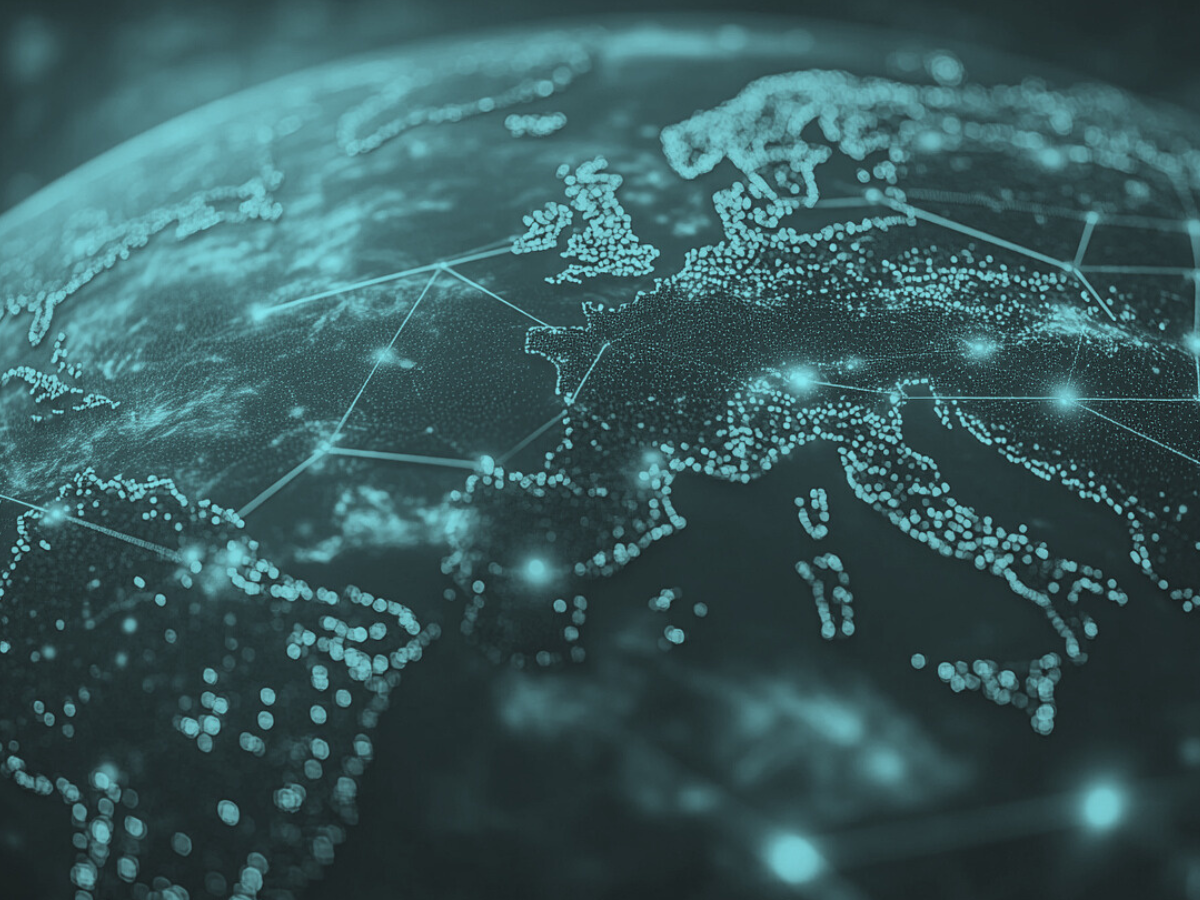Digital 3D rendering of a globe showing interconnected data points and glowing regional nodes across Europe and Africa, symbolizing global B2B market networks.