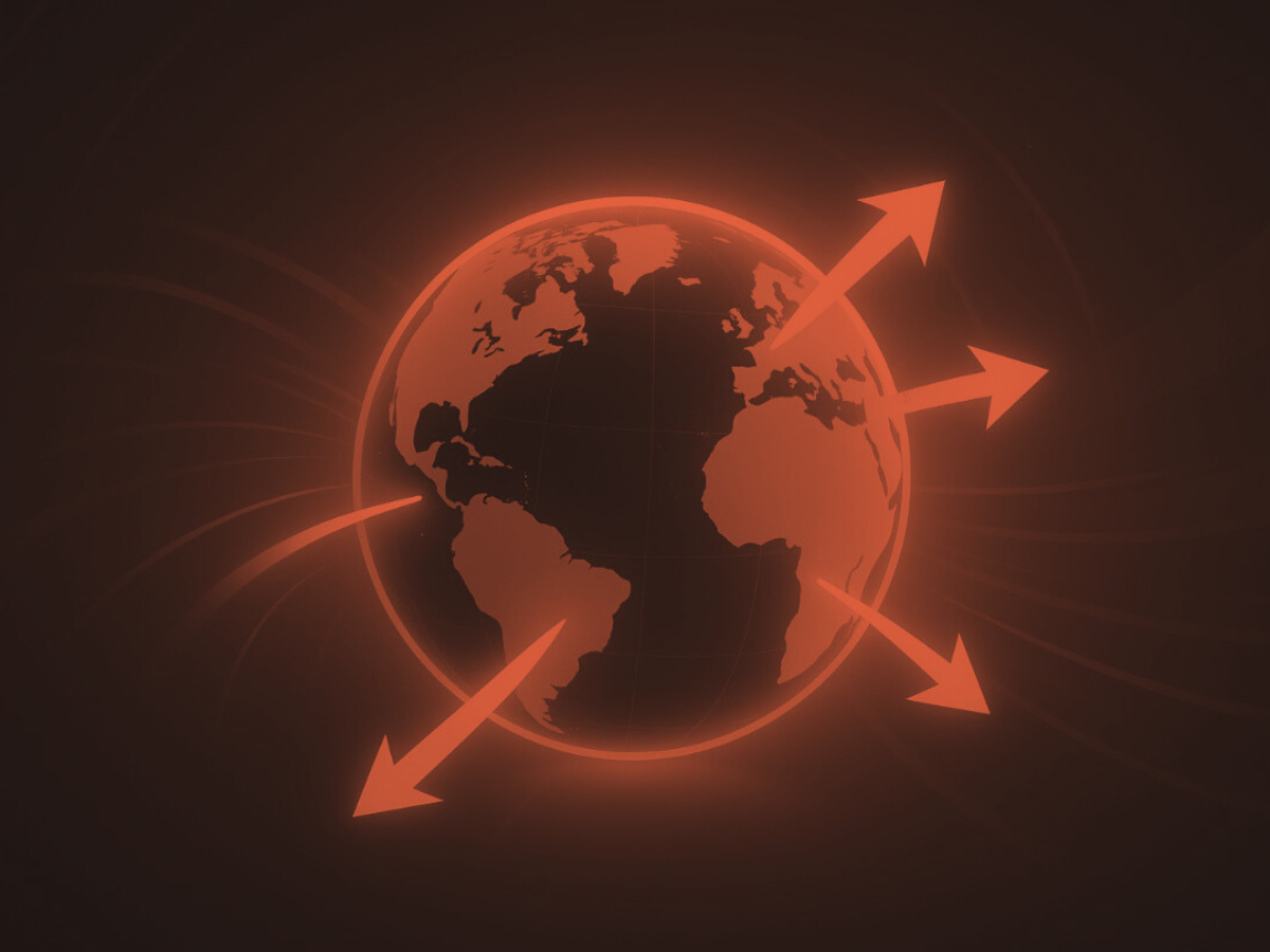 Glowing blue globe with outward-pointing arrows symbolizing global business expansion