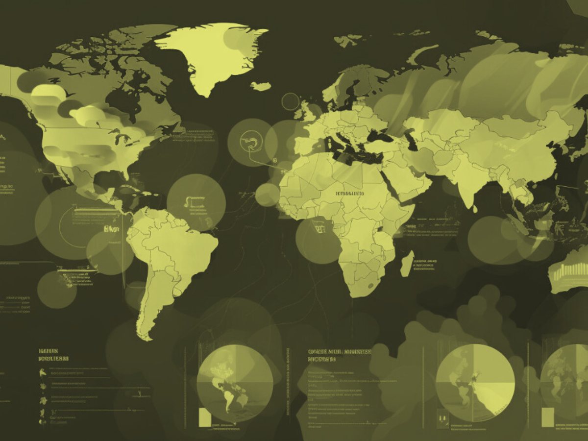 Colorful illustrated world map showing market activity, cultural data, and geographic insights relevant to international brand expansion strategies.